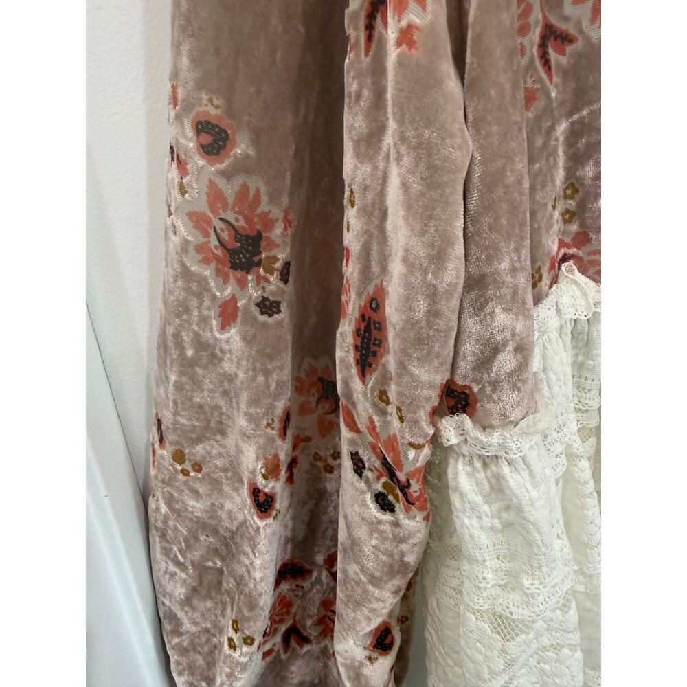 POL Velvet Floral Lace Beaded Sequin Crystal Romantic Boho Button Front Top Sz L - Picture 10 of 15